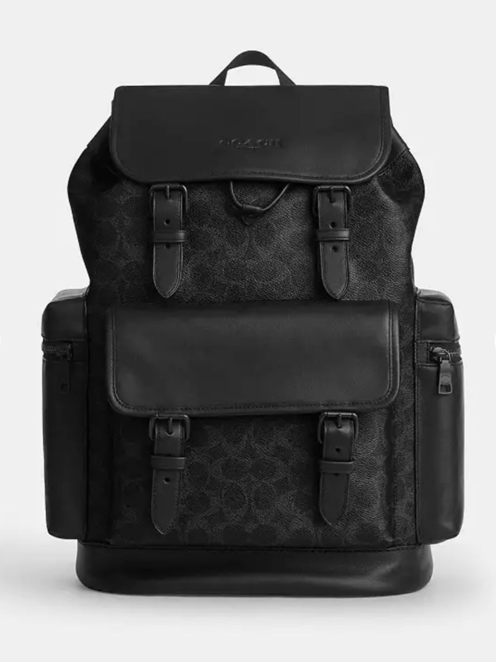 Coach Black Signature Canvas & Leather Buckle Backpack